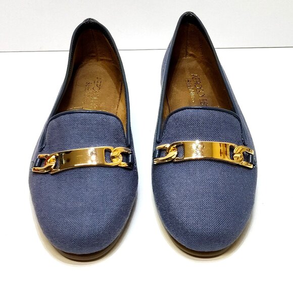 Aerosoles Close Bet Blue Fabric 103 Loafers 7M Gold Chain Detail Memory Foam NIB - Picture 4 of 13